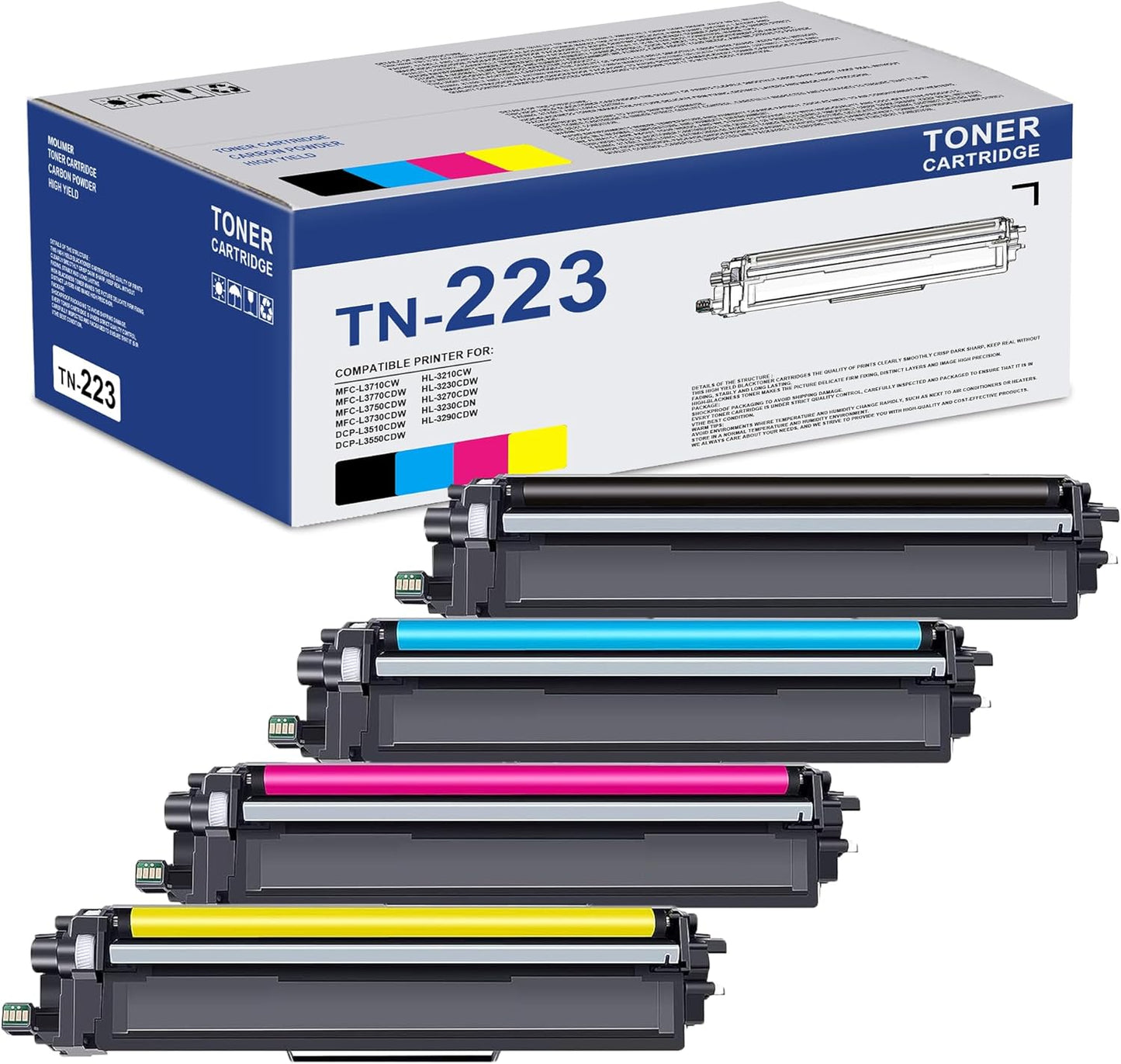 High Capacity 4 Pack TN-223 Toner Replacement for Brother Printers