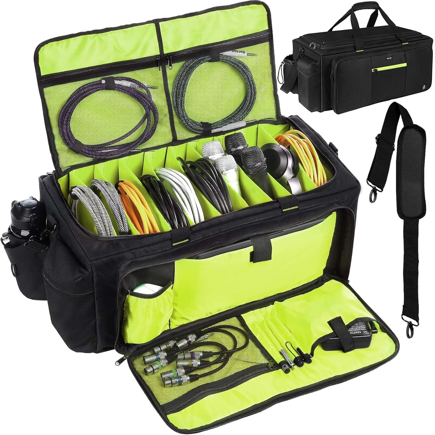 Large DJ Bag with Sturdy Support Board and Detachable Dividers