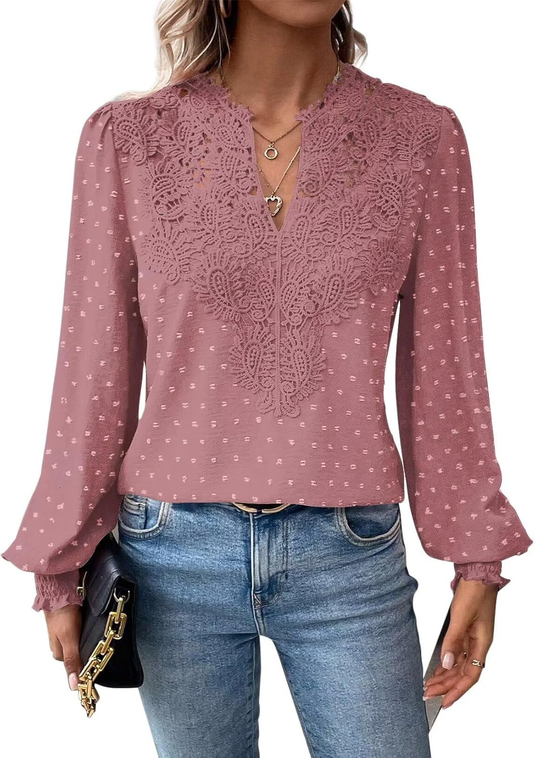 Womens Tops V Neck Boho Long Sleeve Shirts for Casual Style