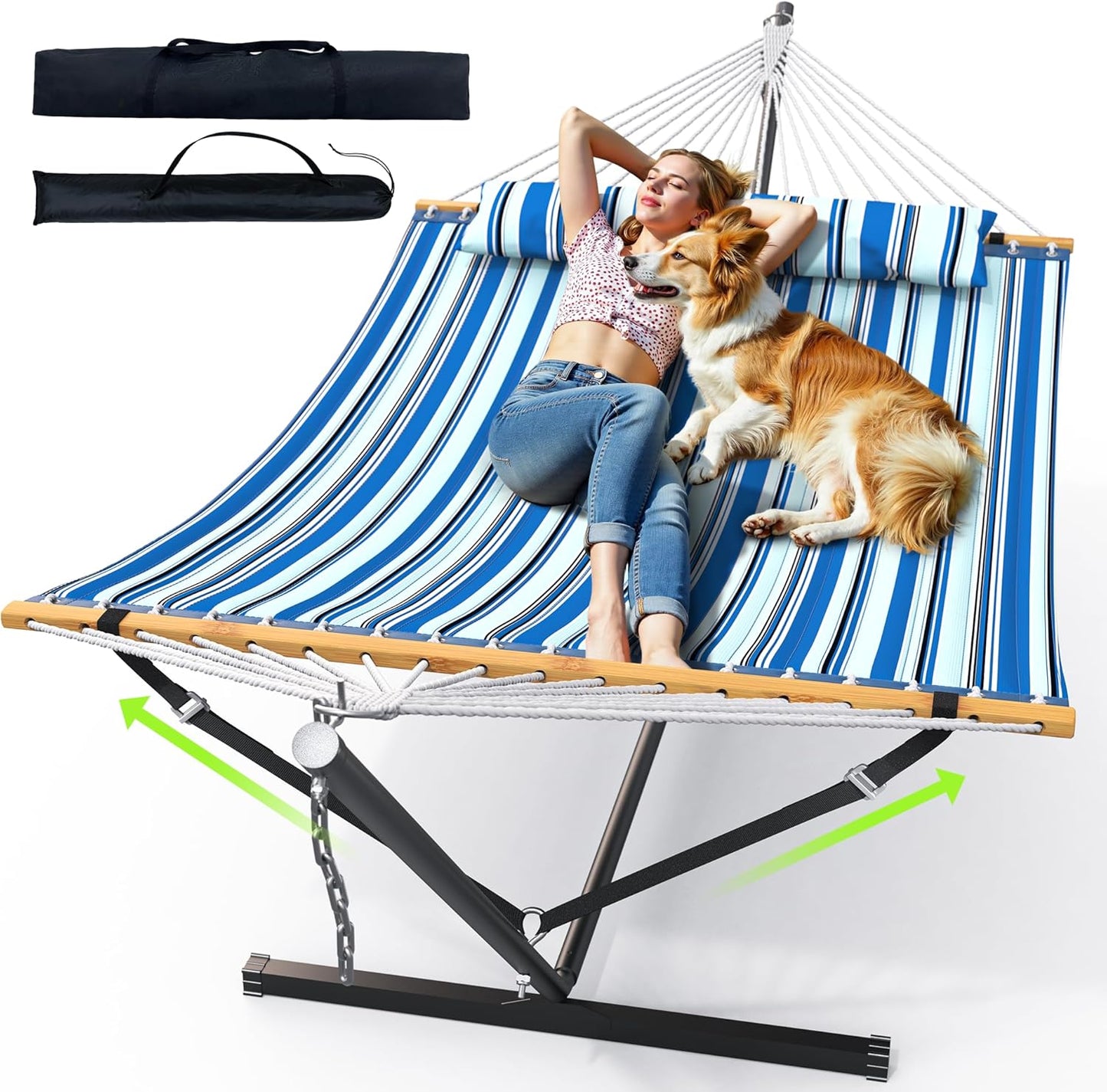 Double Hammock with Stand for Outdoor Relaxation and Comfort