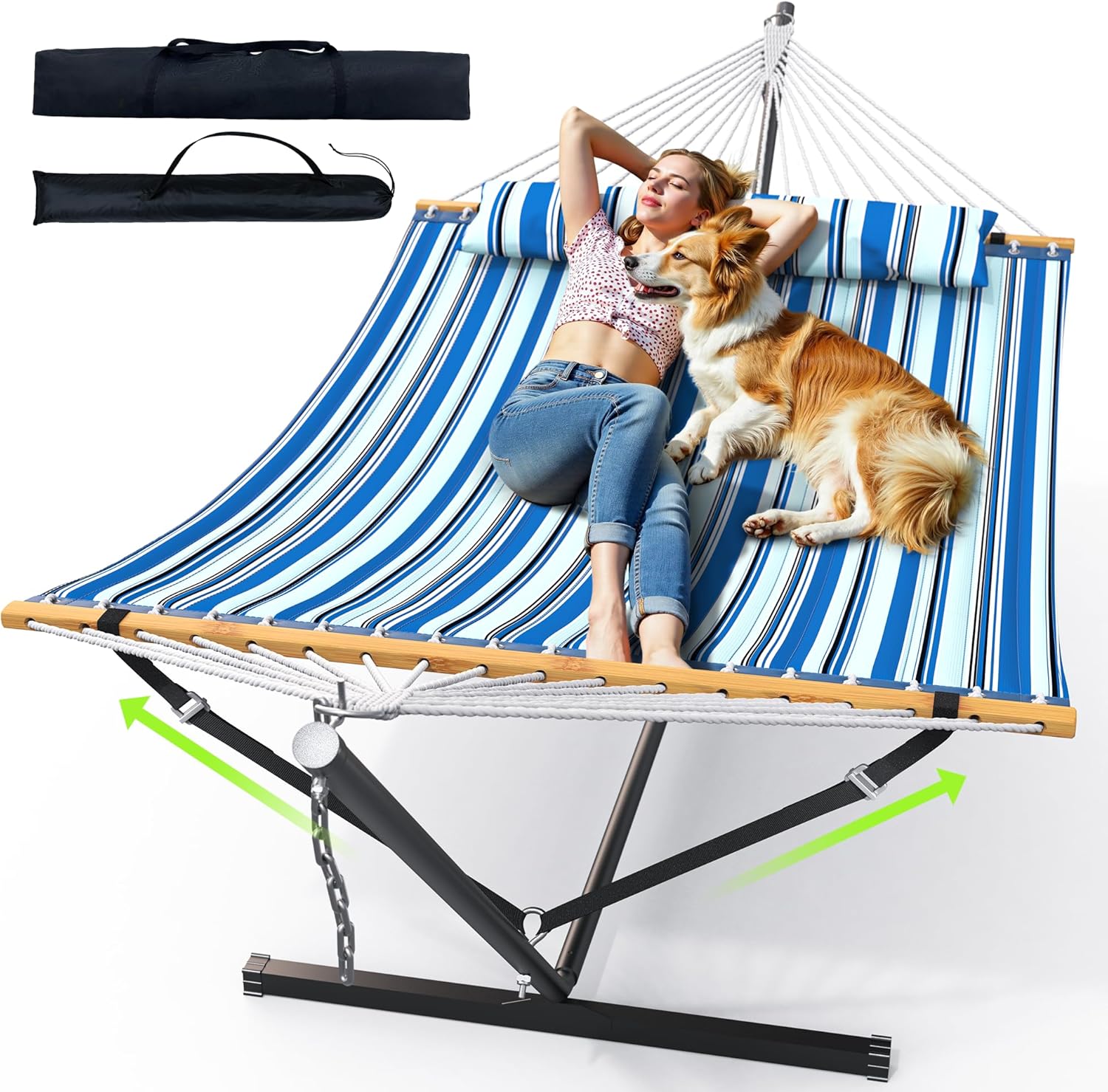 Double Hammock with Stand for Outdoor Relaxation and Comfort