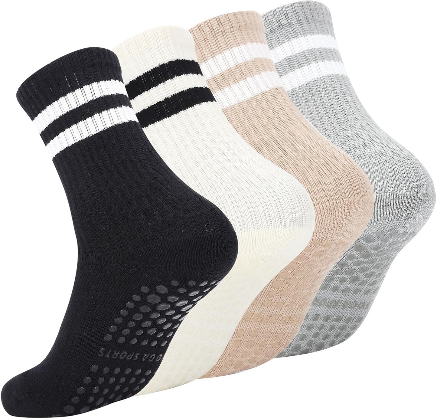 Non Slip Pilates Socks 4 Pairs for Women - Grip & Go!