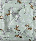 100% Cotton Flannel Sheet Set Twin - Cozy Seafoam Foxes 3 Piece