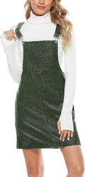 Tanming Women's Corduroy A Line Jumper Pinafore Mini Dress - Above