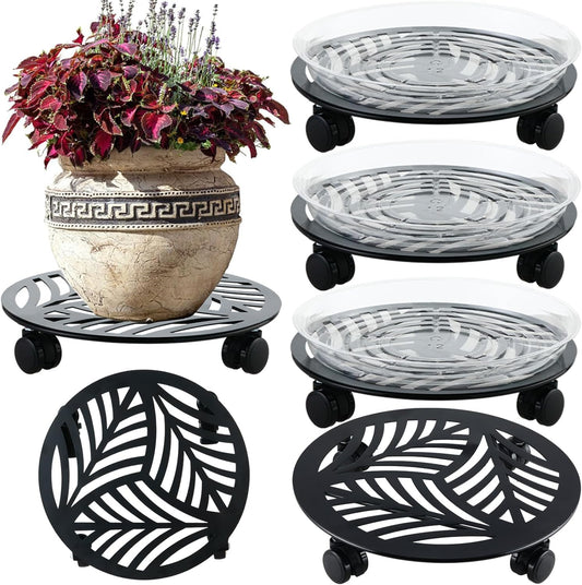 Large Metal Plant Caddy with PU Wheels for Easy Mobility