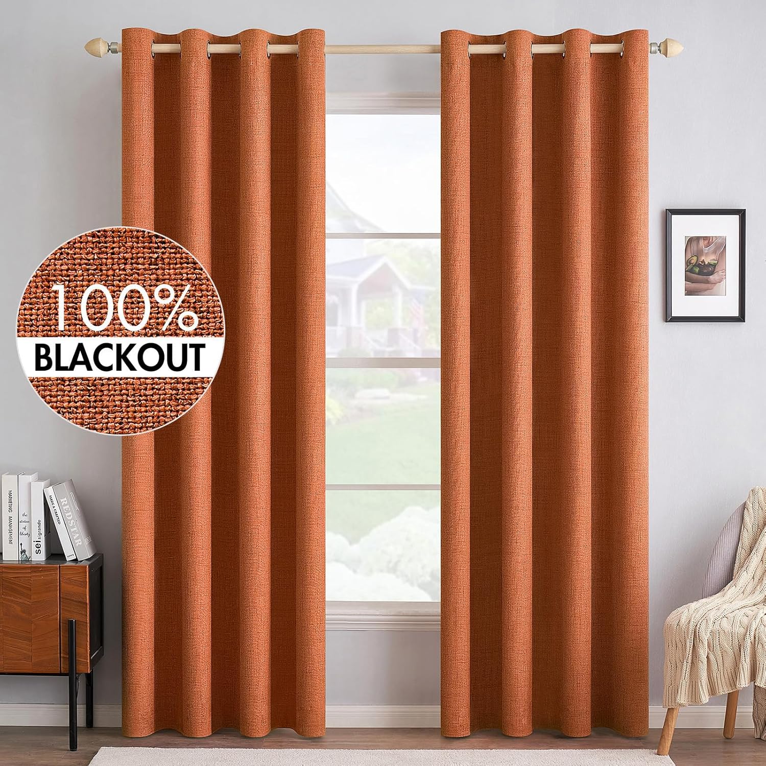 MIULEE Blackout Linen Curtains for Bedroom & Living Room Decor