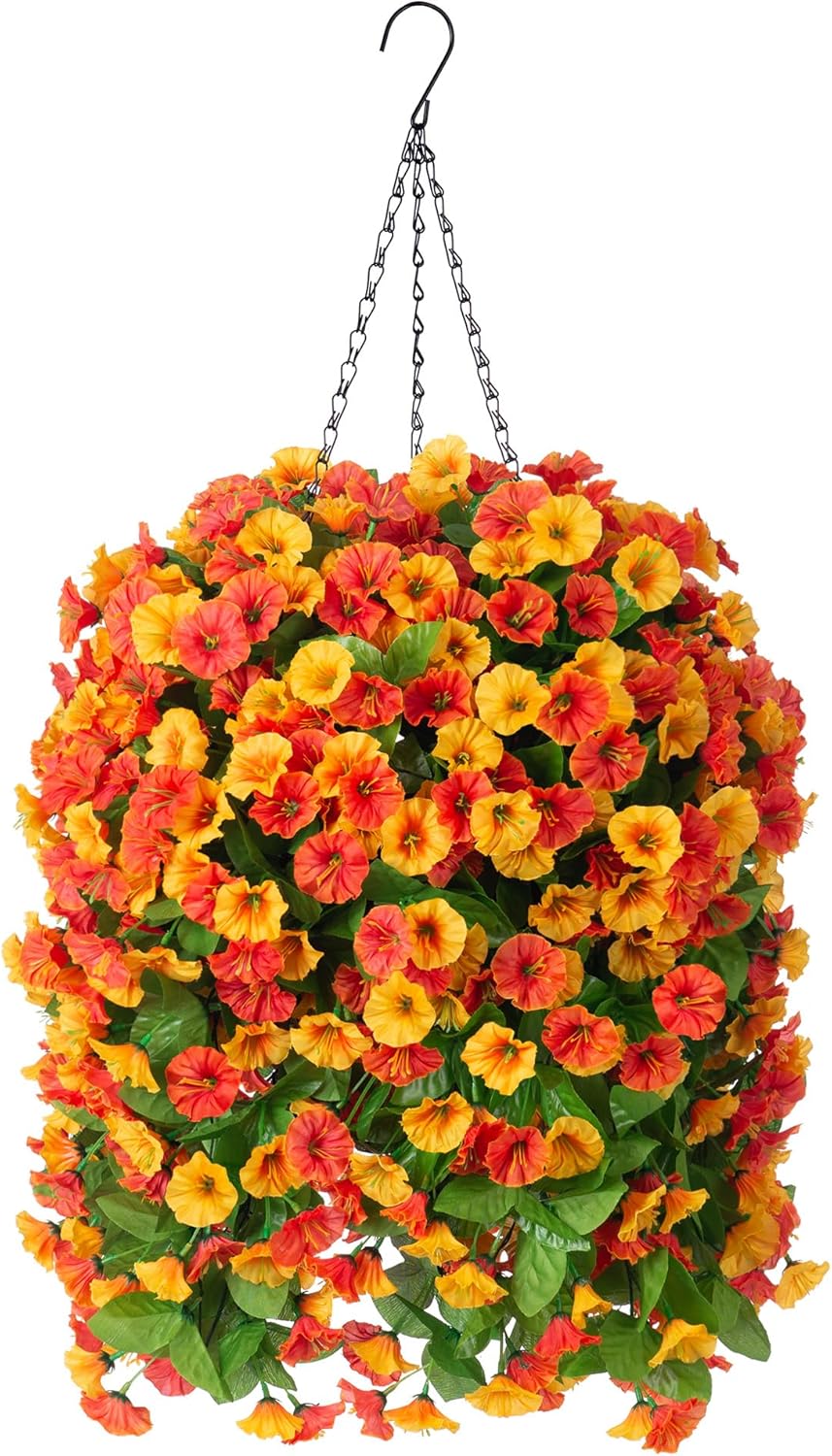 Hanging Baskets with Fall Artificial Flowers for Home Decor