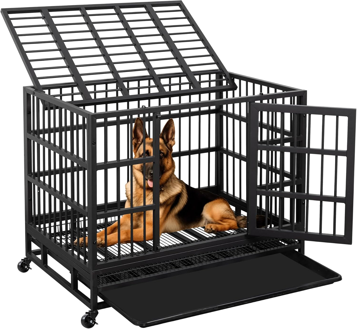 JY QAQA 38 Inch Heavy Duty Indestructible Dog Crate for Large Dogs