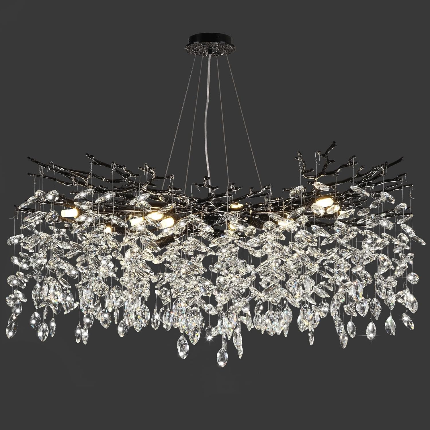 Modern Black Crystal Tree Branch Chandelier for Elegant Spaces