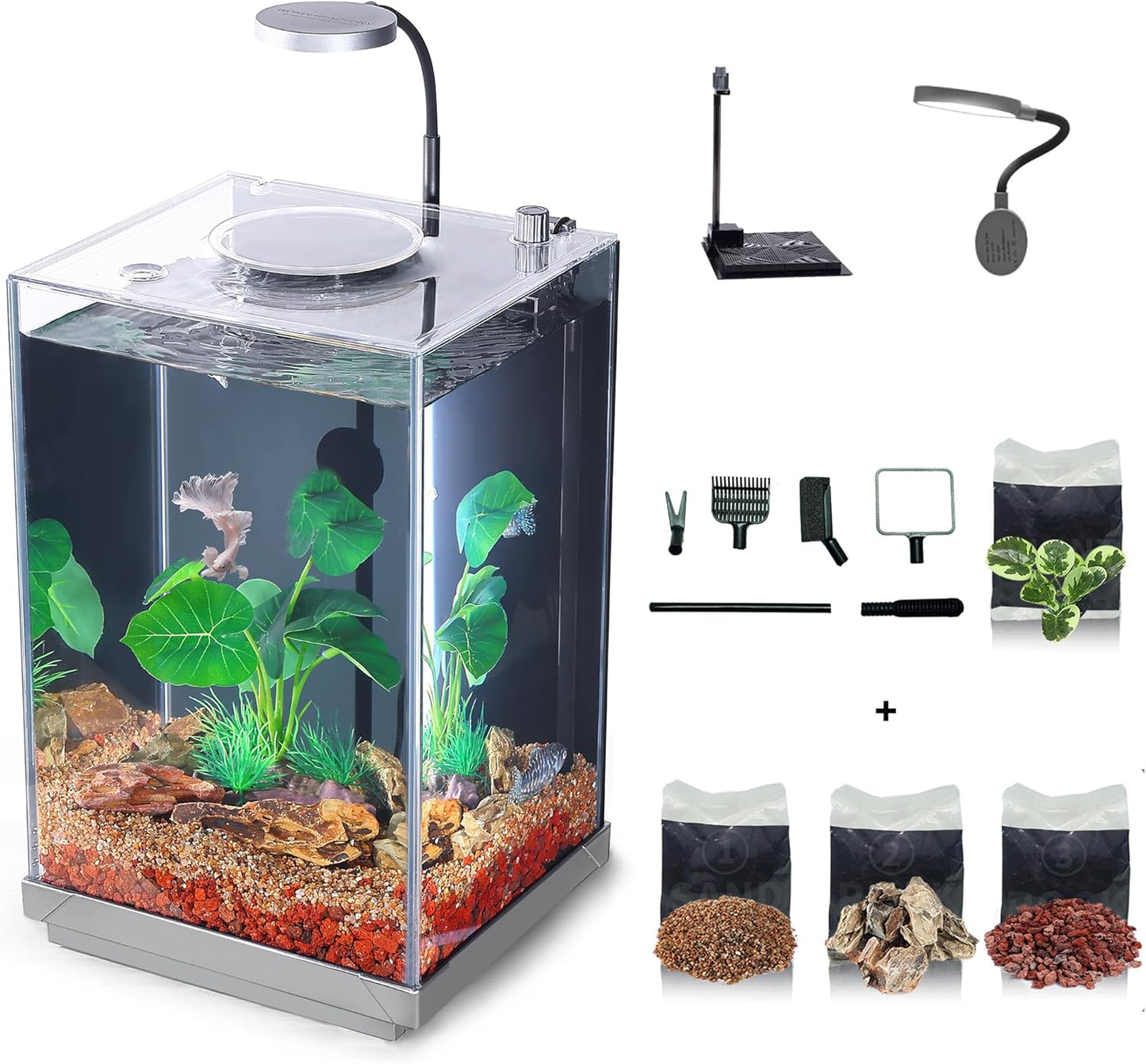 Nano Desktop Betta Aquarium 2.7 Gallon Glass Fish Tank Set
