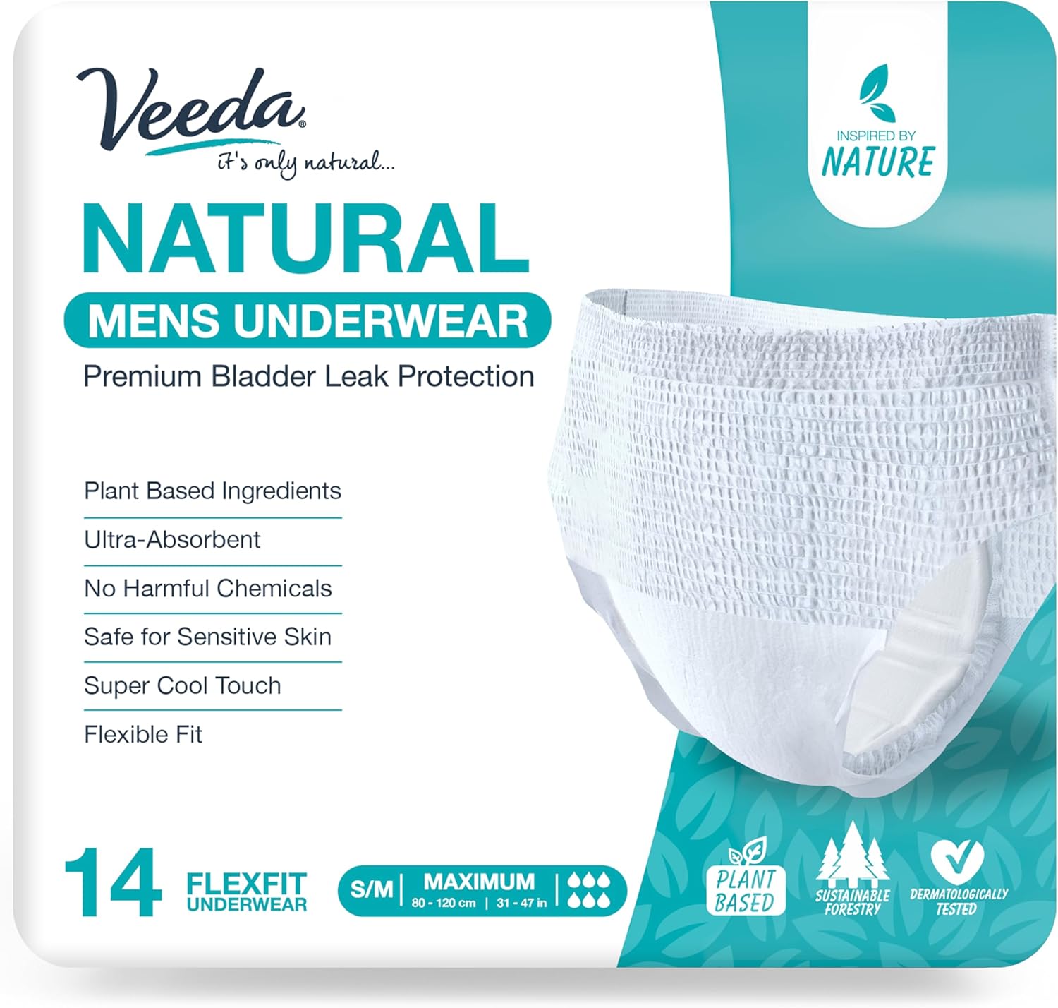Veeda Men's Incontinence Underwear - Maximum Absorbency - 14 Count