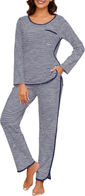Womens Cotton Pajama Sets Stripe 2 Piece Lounge Set (Style 2CGF)