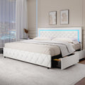 King Size Bed Frame with LED Lights and Storage Drawers - Elegant