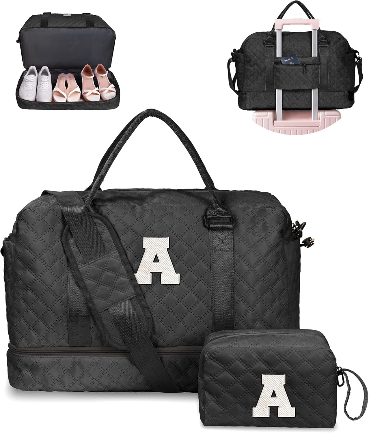 Trendy Initial Duffle Bag with Shoe Compartment for Women