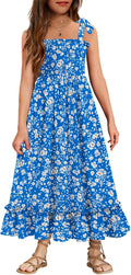 Arshiner Girls Summer Boho Smocked Maxi Dress 6-13 Years - Lightweight