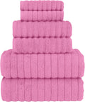 Turkish Cotton Corduroy Ribbed Bath Towels 6-Piece Set - Light Pink