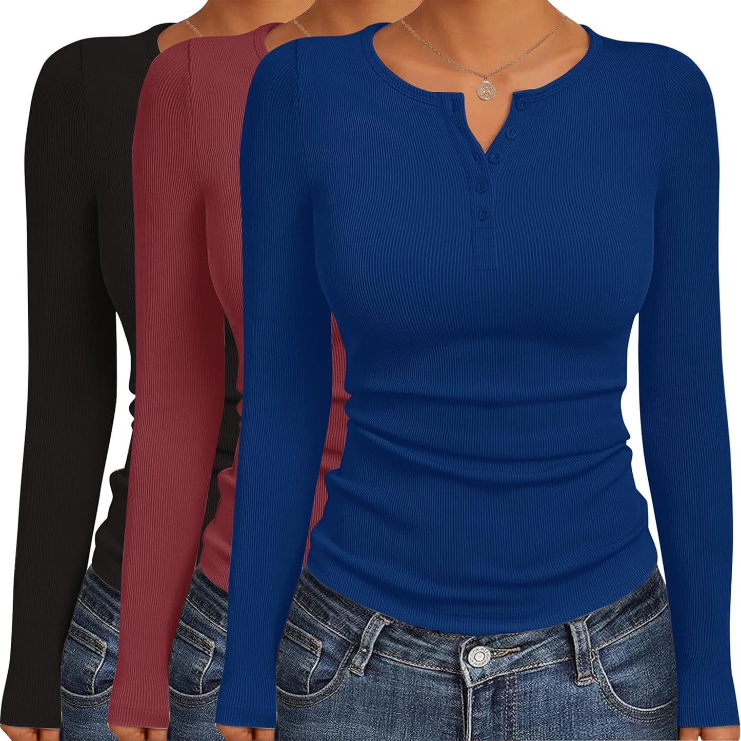 Ekouaer Women's Long Sleeve Shirts - Stylish Henley Tops