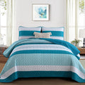 Dinjoy Boho Quilt Set California King Size Teal - Lightweight Striped