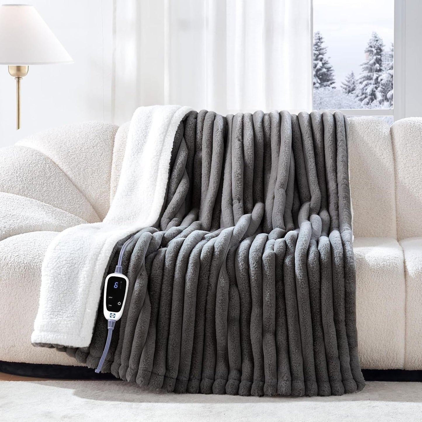 Sealy Electric Blanket Throw - Cozy Faux Fur Heated Comfort