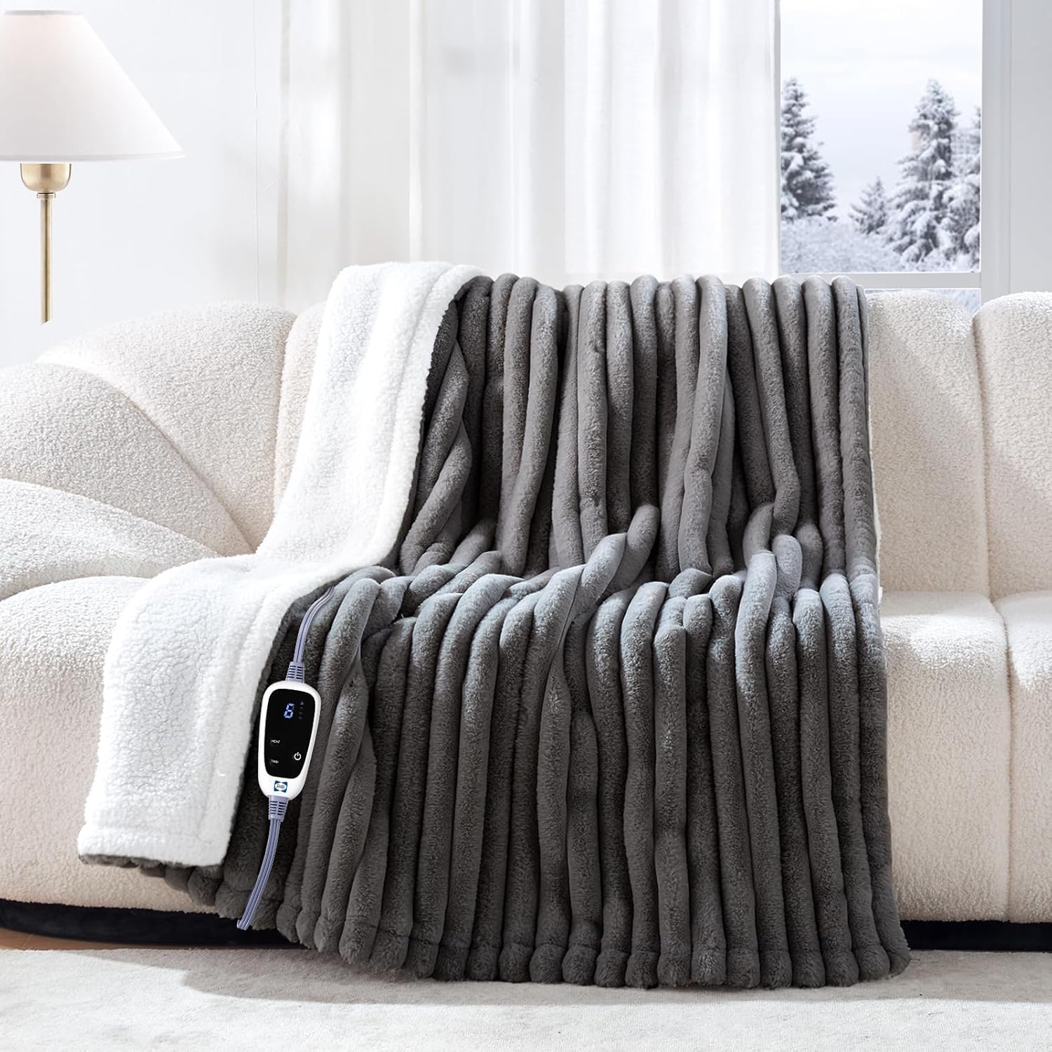 Sealy Electric Blanket Throw - Cozy Faux Fur Heated Comfort