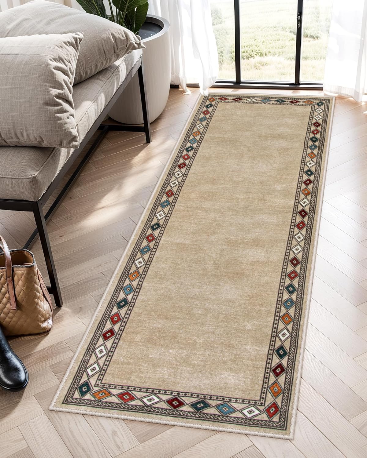 Lahome Modern Bordered Kitchen Runner Rugs for Hallways 2x6ft