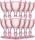 Bokon 12 Pack Pink Glass Goblets Set 10 oz - Vintage Diamond Design