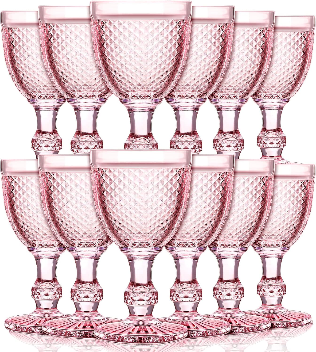 Bokon 12 Pack Pink Glass Goblets Set for Vintage Drinking