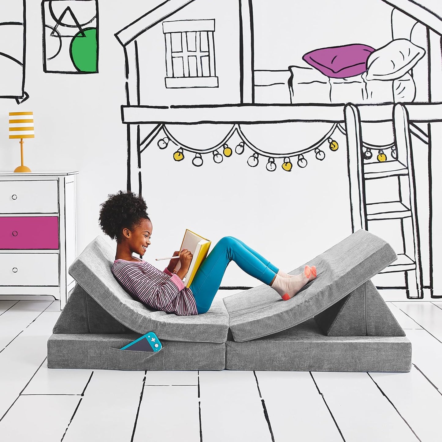 Yourigami Kids Play Couch - Convertible Folding Sofa in Gray