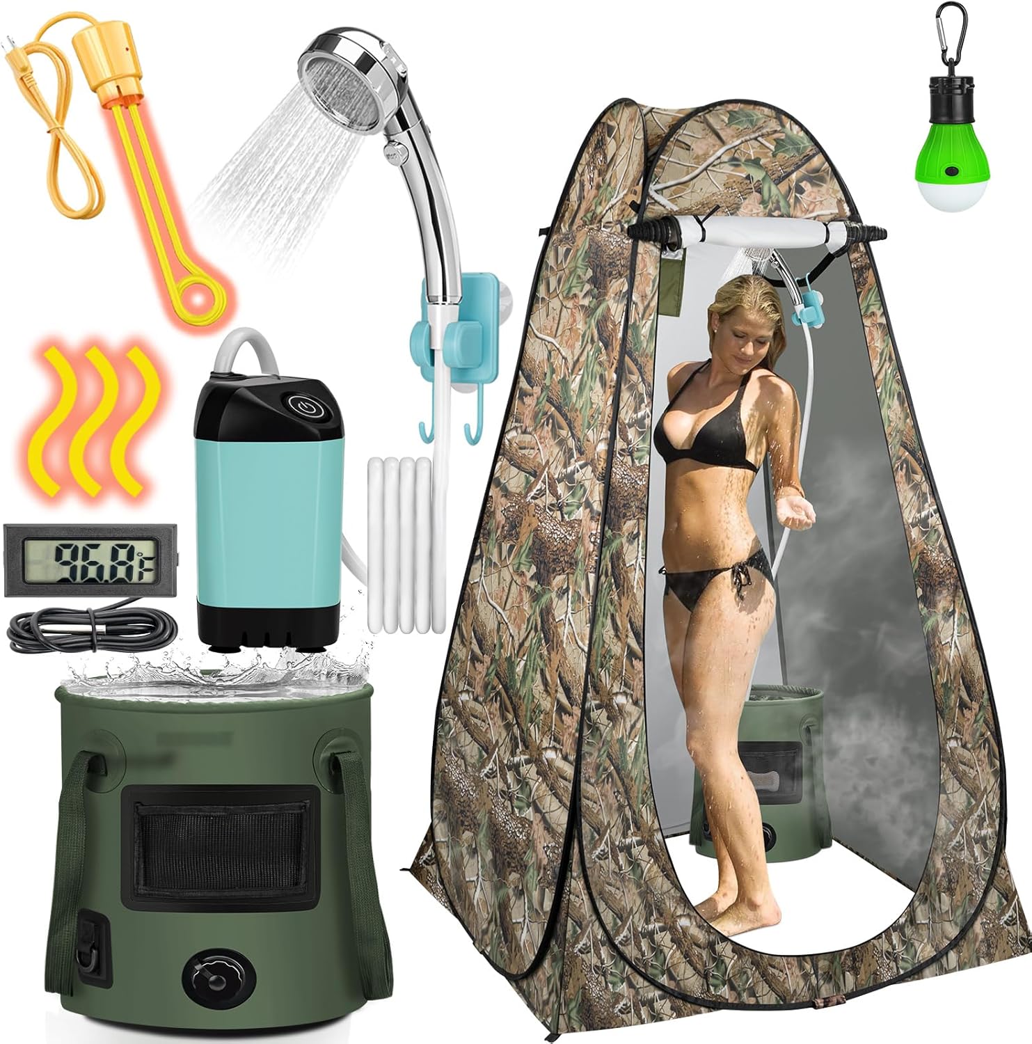 Instant Hot Shower Kit: Portable, Rechargeable, 1000W