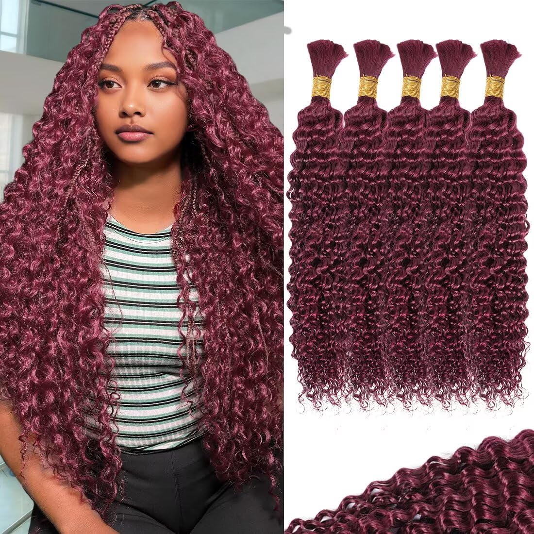 99j Red Burgundy Human Braiding Hair for Stunning Boho Styles