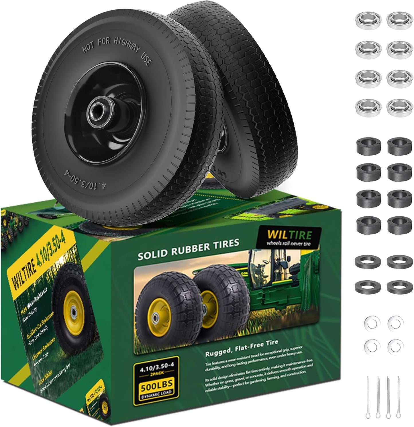 4.10/3.50-4 Flat Free Tire and Wheel Replacement for All Uses