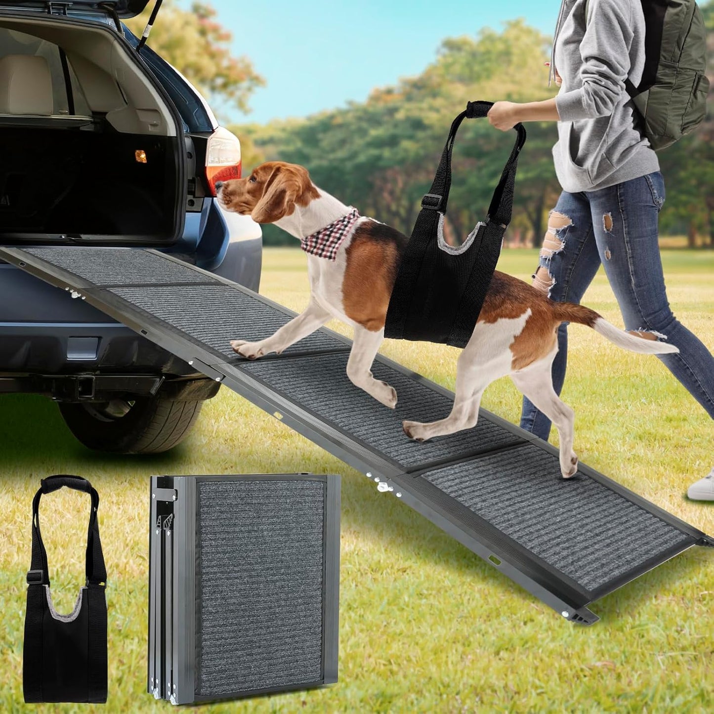 Folding Pet Car Ramp by PLYFOU for Large Dogs Up to 200lbs