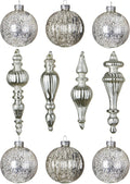 Mercury Glass Christmas Ornaments Silver Hanging Balls Set of 10