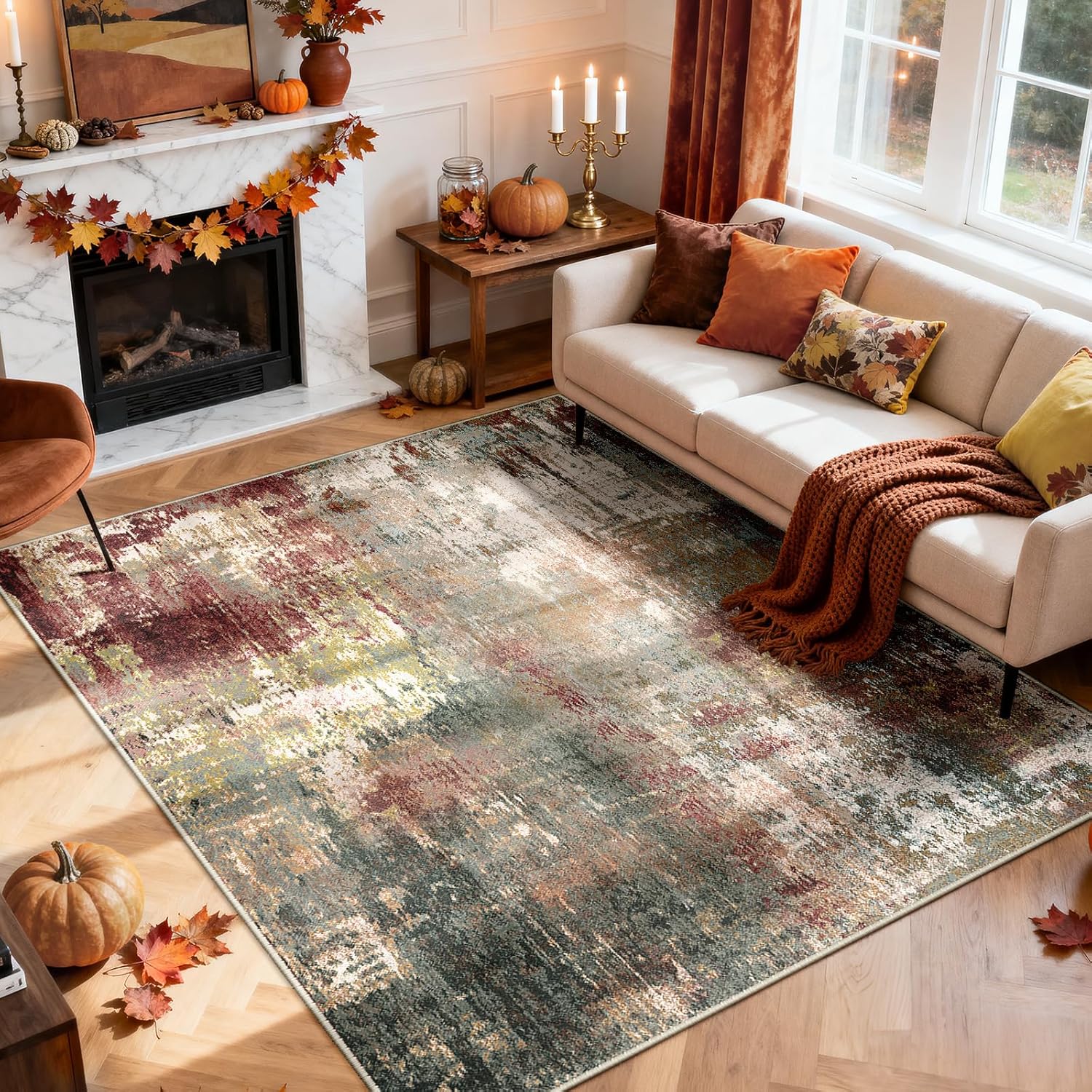 Washable Area Rugs 5ftx7ft Non-Slip Modern Abstract Soft Design
