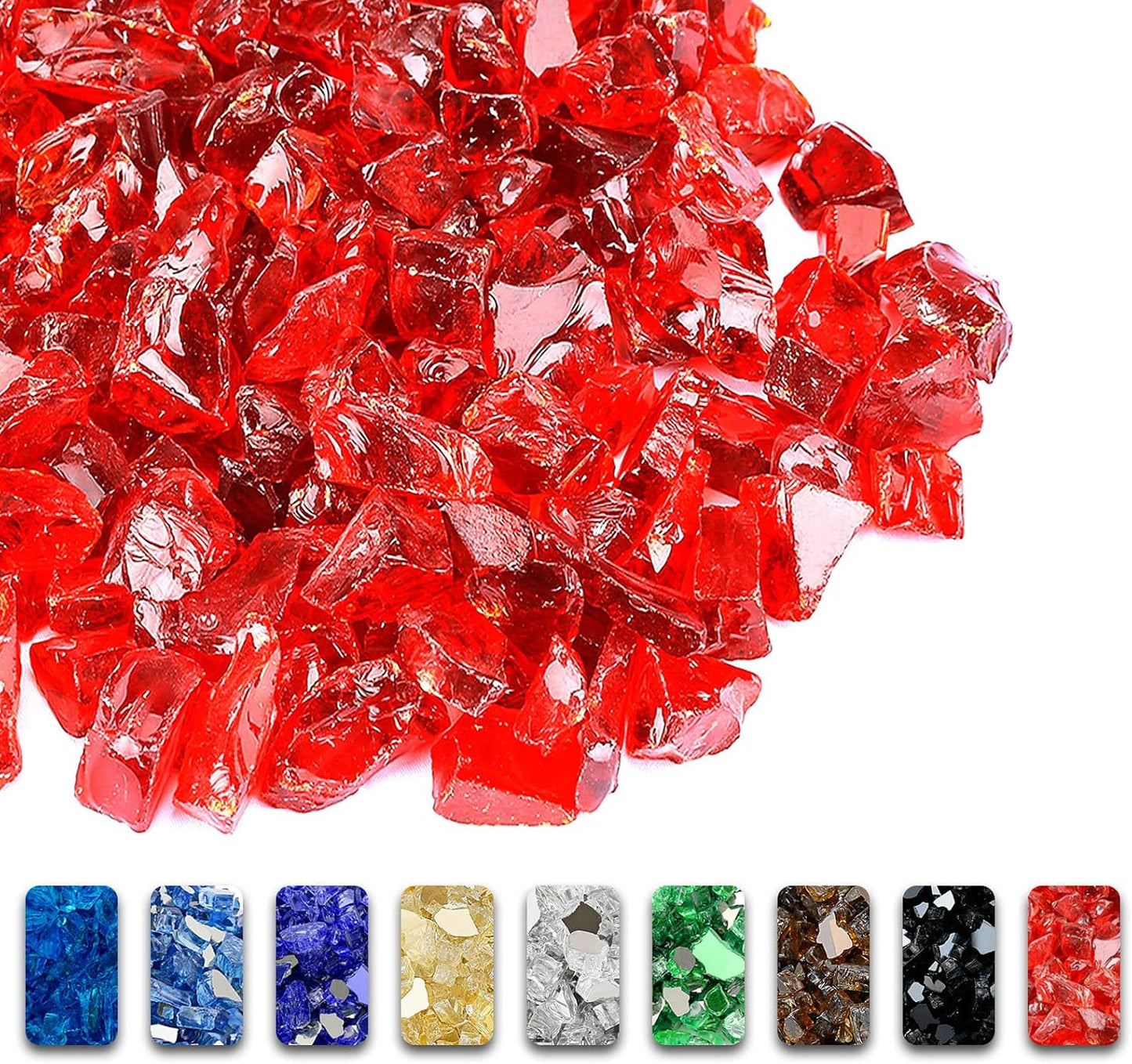 GRISUN Red Fire Glass for Fire Pit - High Luster Tempered Rocks