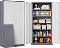 Metal Storage Cabinet with 2 Doors and 6 Shelves - Lockable 71in