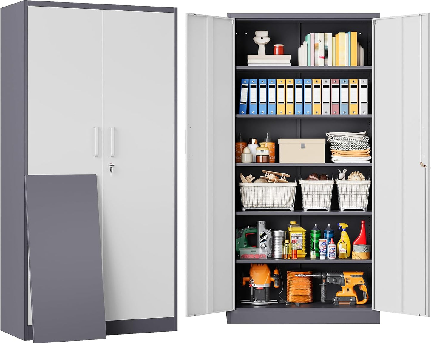 Metal Storage Cabinet with 2 Doors and 6 Shelves for Versatile Use