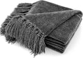 Chenille Throw Blanket 60 x 80 in - Soft Cozy Fringe Throw for Couch