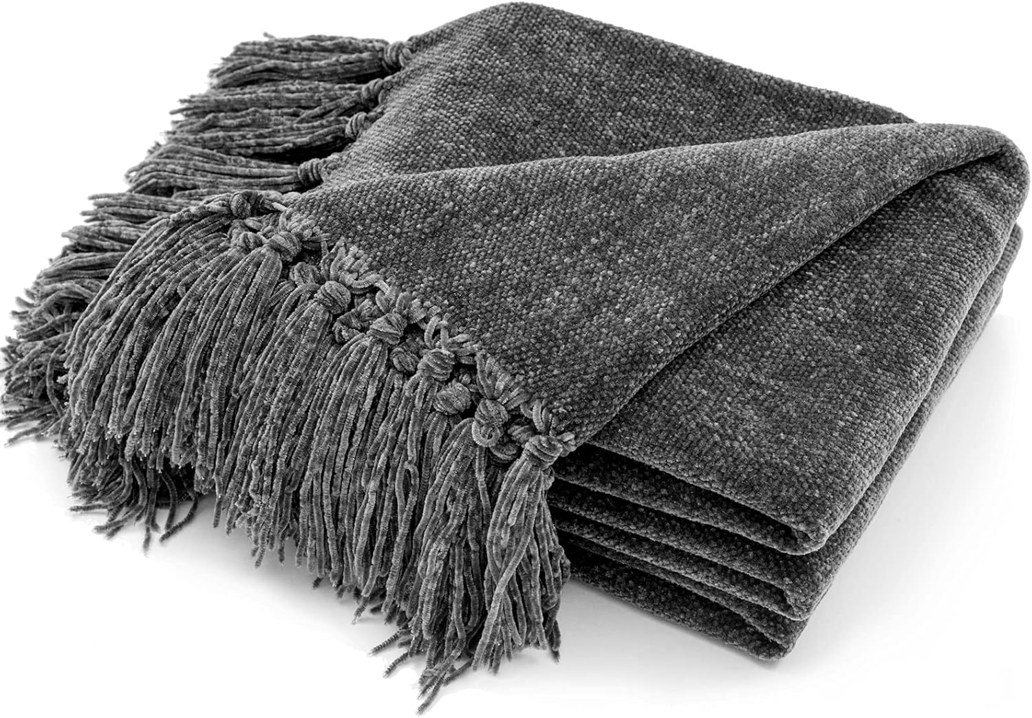 Soft Cozy Chenille Throw Blanket with Fringe for Couch Sofa