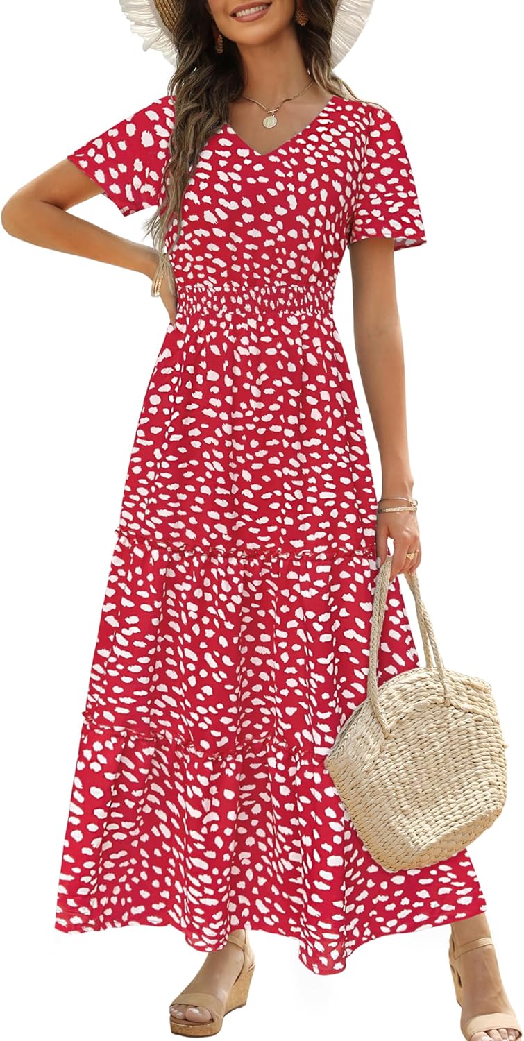Zattcas Womens Long Summer Dress with Flutter Sleeves and V Neck