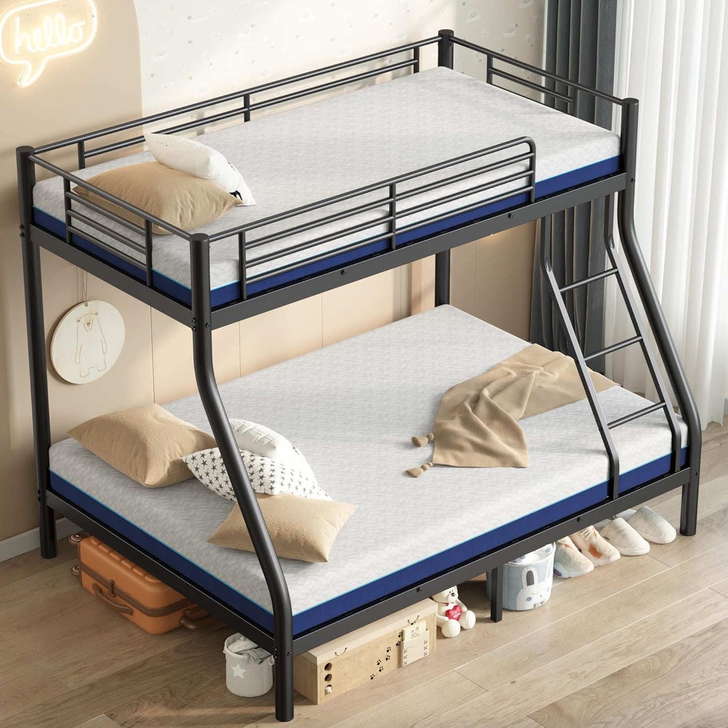 Bunk Beds Twin Over Full with Memory Foam Mattresses Included
