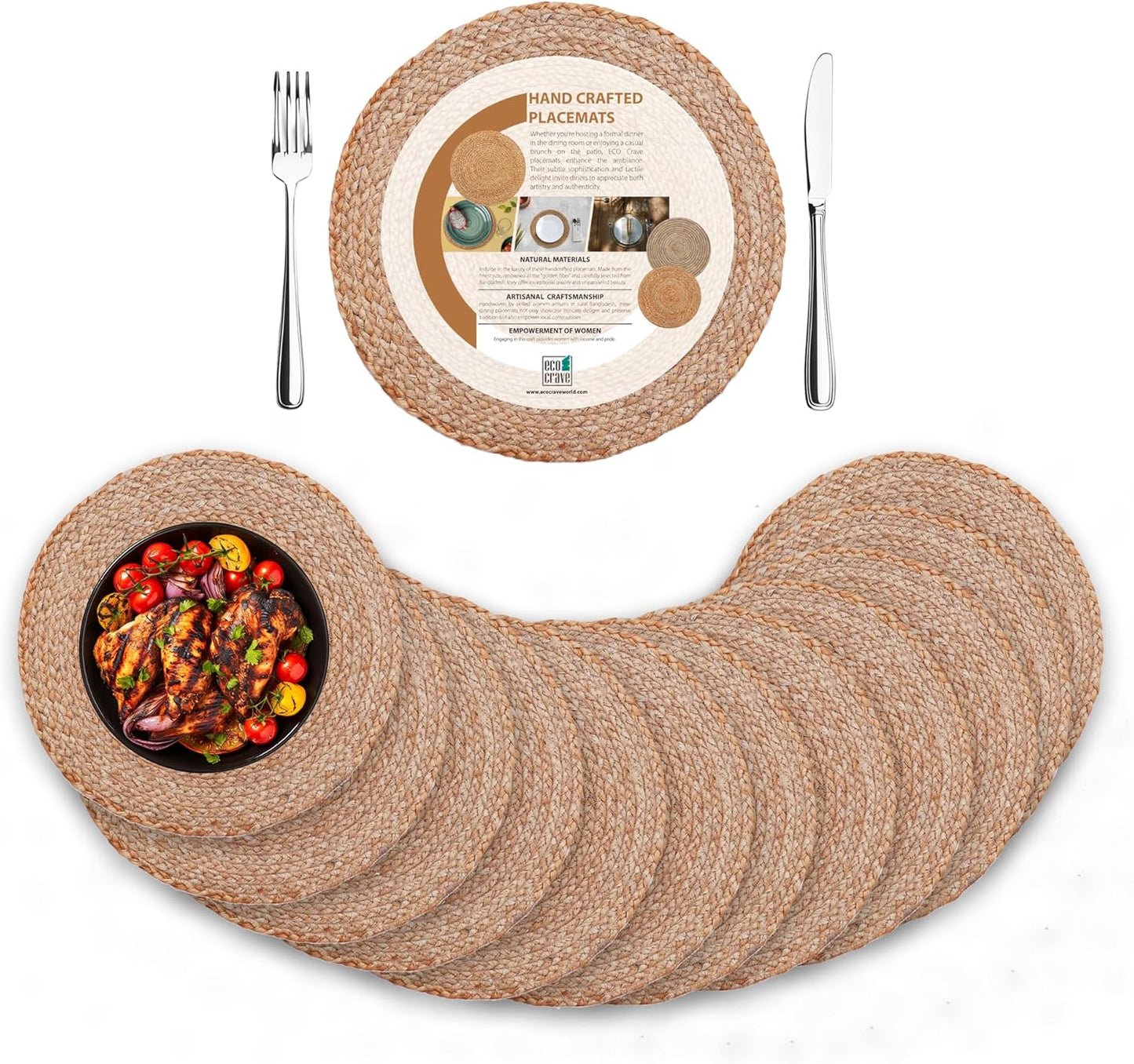 Jute Round Woven Placemats Set of 12 for Rustic Dining Decor