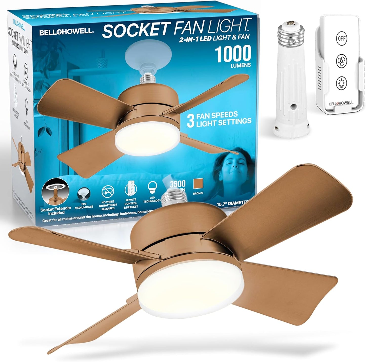 Socket Breeze Ceiling Fan Light with Remote for Home Use