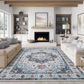 Area Rugs 9x12 Washable Rug Non-Slip Low Pile - Vintage Blue