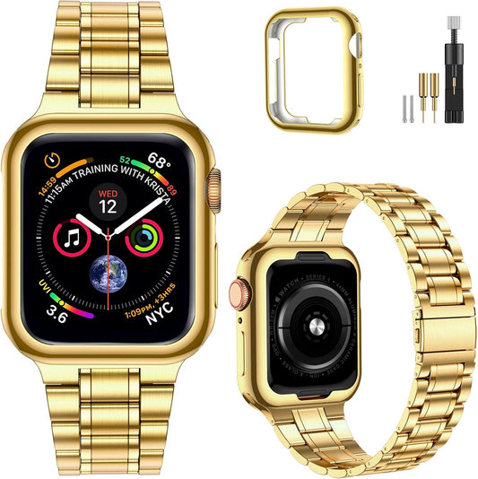 MioHHR Gold Stainless Band for Apple Watch 44mm, Stylish Support for iWatch Series 6/5/4/3/2/1/SE