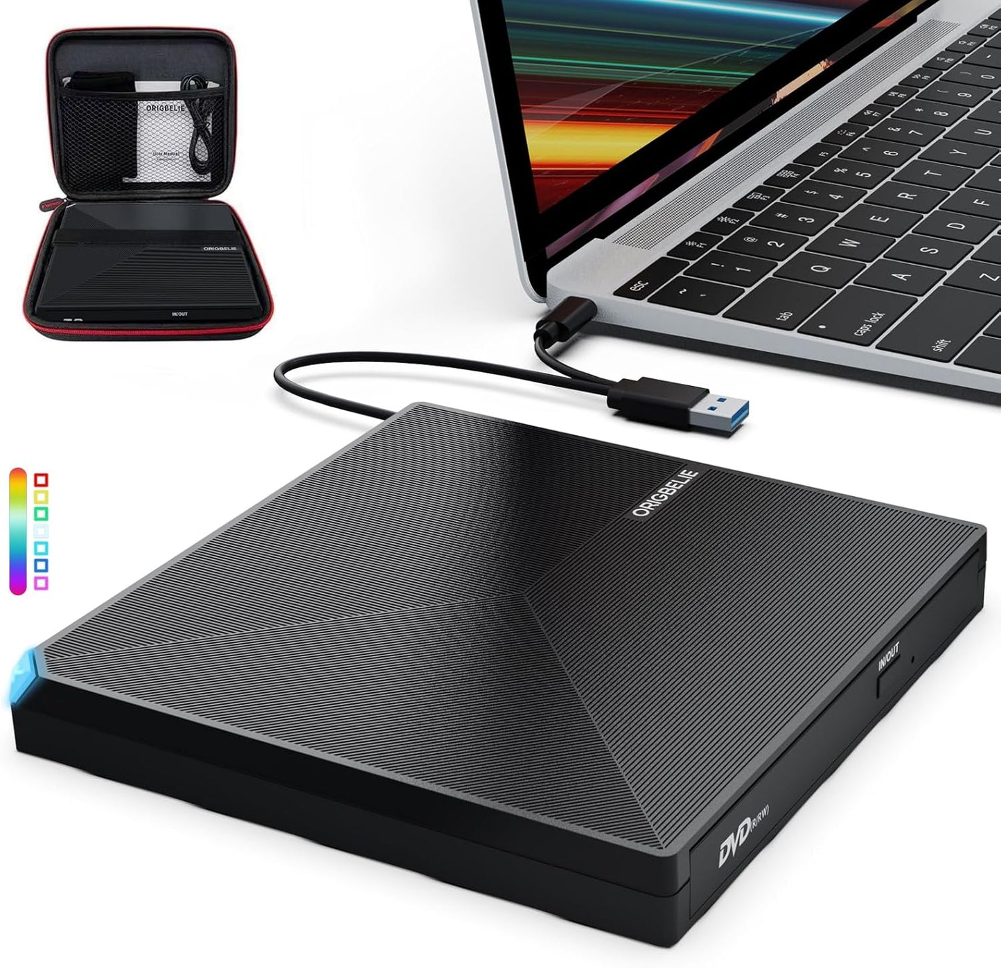 Portable External CD/DVD Drive | USB 3.0 | Burner & Reader | Carrying Case