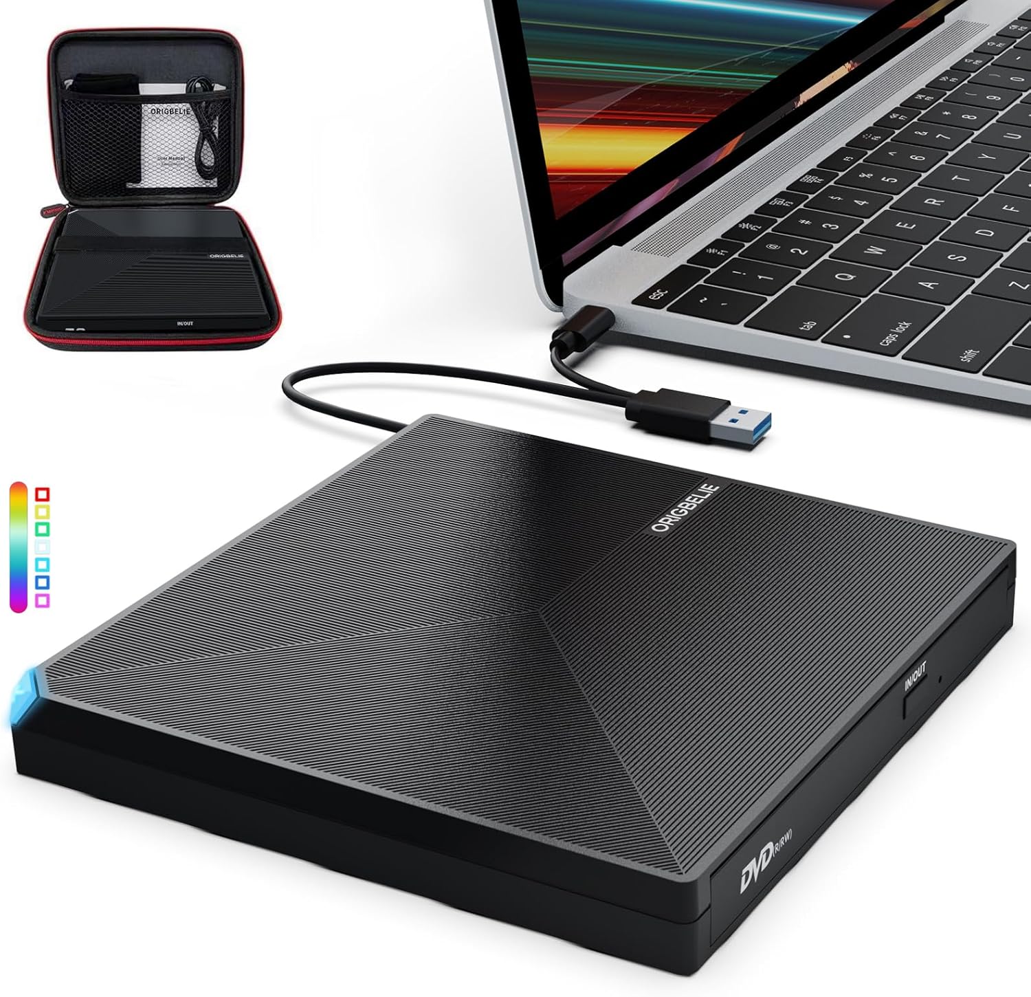 Portable External CD/DVD Drive | USB 3.0 | Burner & Reader | Carrying Case