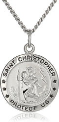 Round Saint Christopher Medal Necklace with Stainless Steel Chain, 20