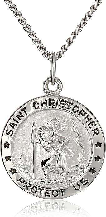 Round Saint Christopher Medal with Stainless Steel Chain, 20in