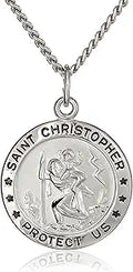 Round Saint Christopher Medal Necklace with Stainless Steel Chain